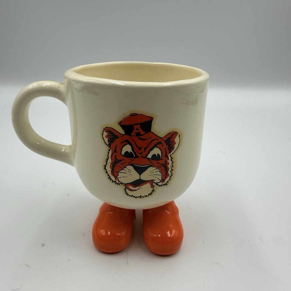 Vintage Auburn Tigers Ceramic Mug Cup Orange Feet Mascot Coffee Mug